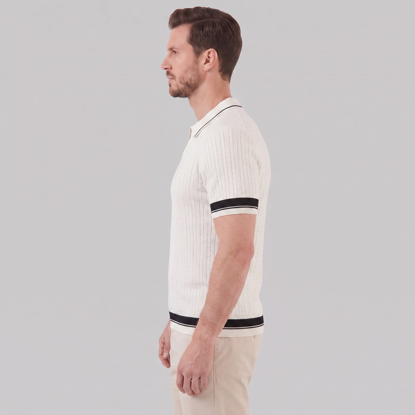 Wyatt Cable Knit Contrast Trim Polo Shirt_4