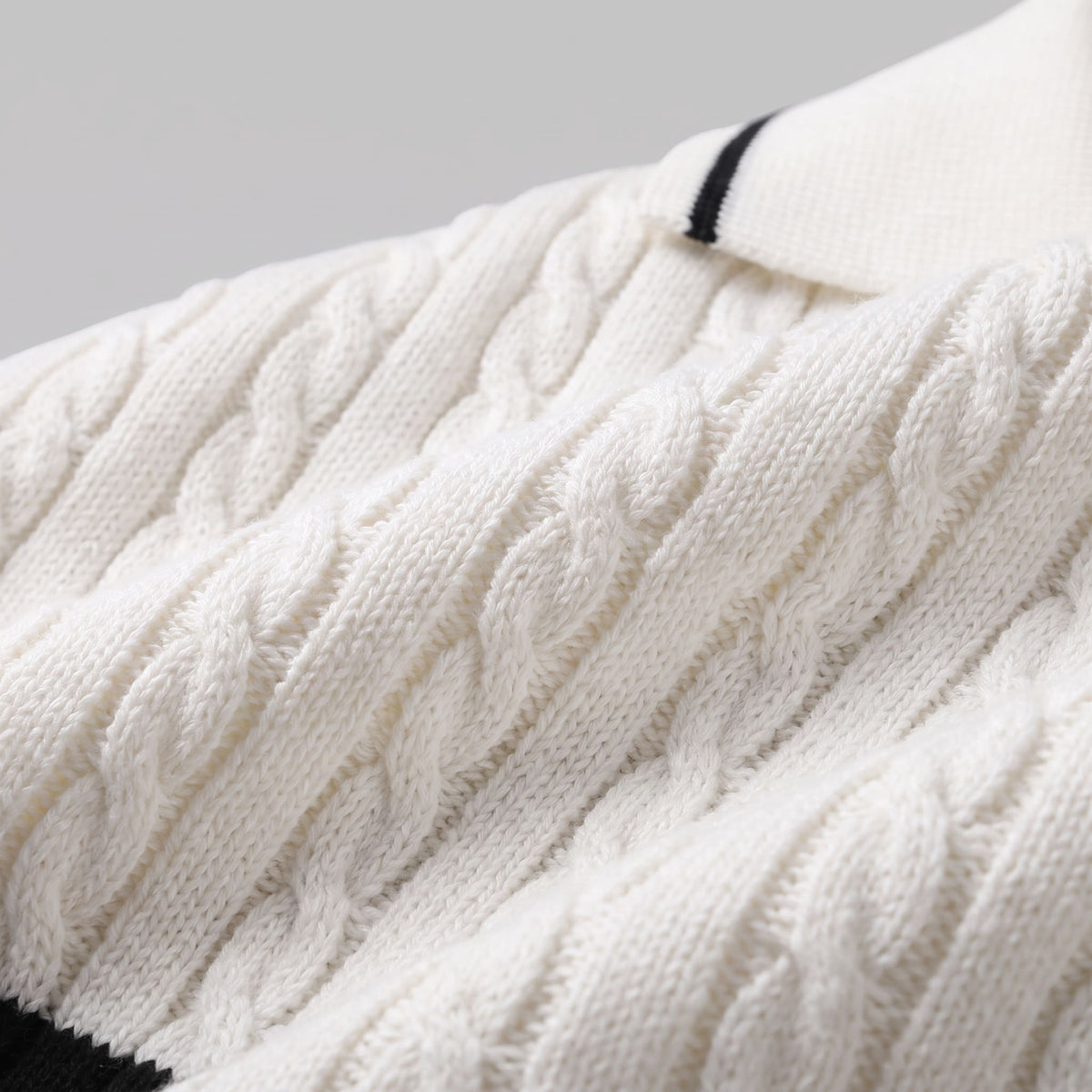 Wyatt Cable Knit Contrast Trim Polo Shirt