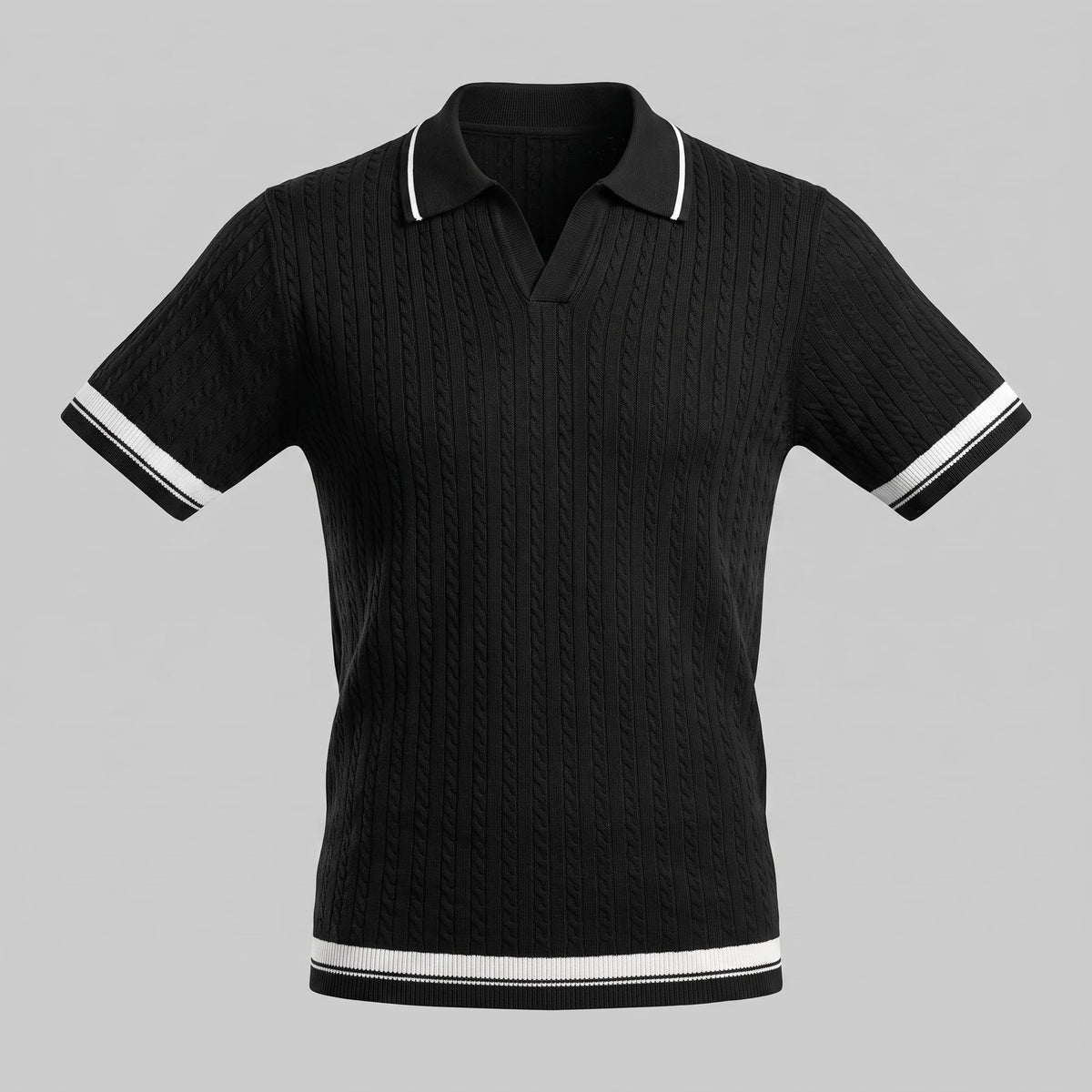 Wyatt Cable Knit Contrast Trim Polo Shirt