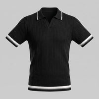 Wyatt Cable Knit Contrast Trim Polo Shirt