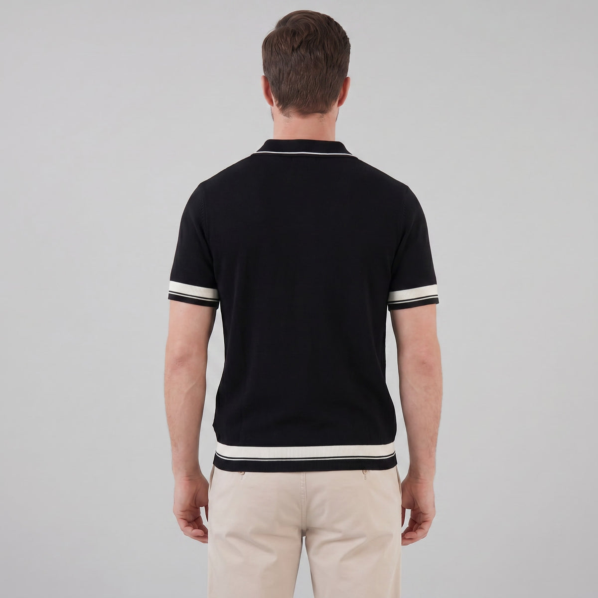 Wyatt Cable Knit Contrast Trim Polo Shirt