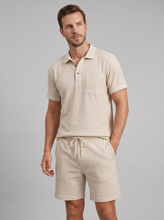 Donovan Textured Knit Polo and Shorts Set_1