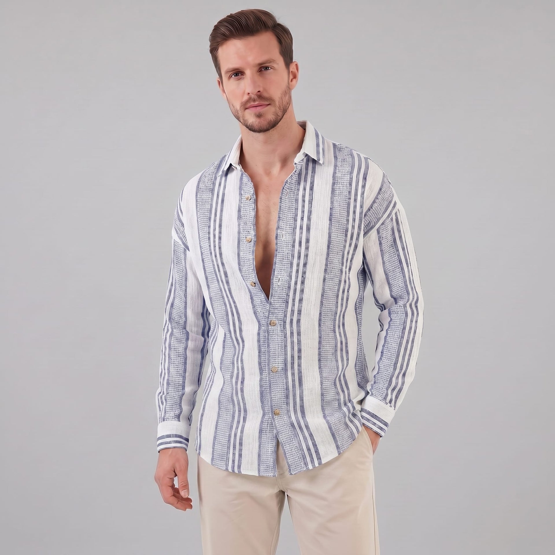 Nolan Linen Blend Striped Button Down Shirt