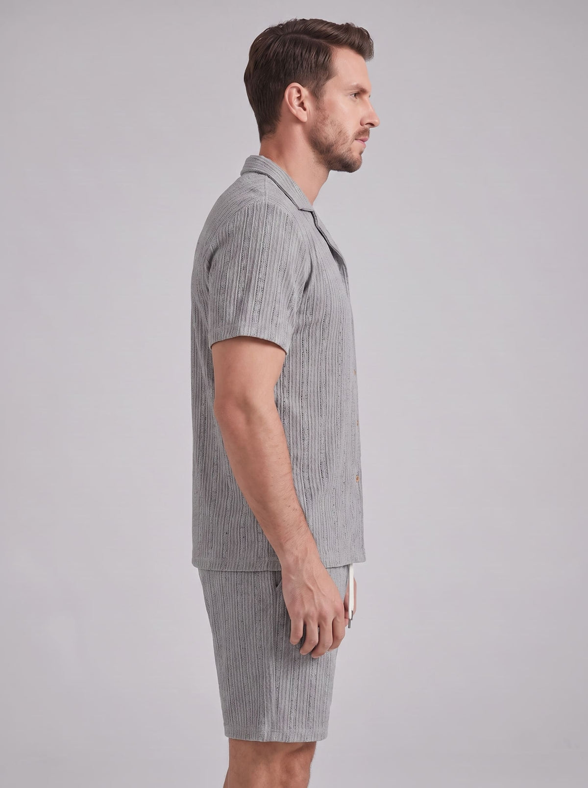 Dustin Open Weave Camp Collar Shirt and Shorts Set_10