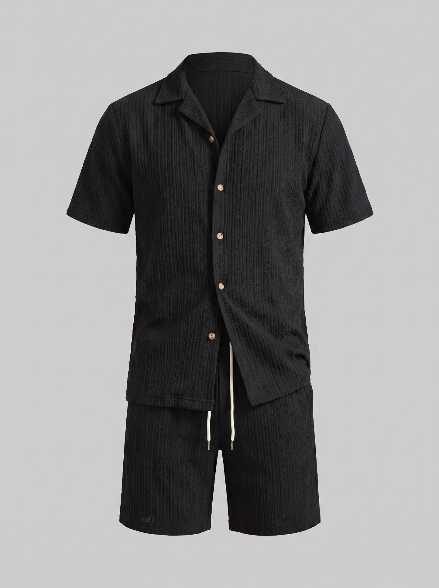 Dustin Open Weave Camp Collar Shirt and Shorts Set_14
