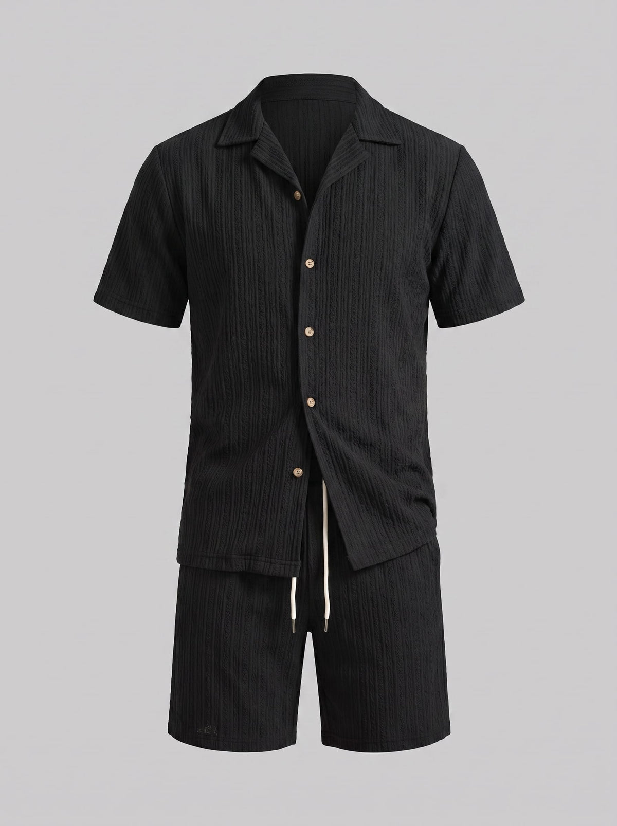 Dustin Open Weave Camp Collar Shirt and Shorts Set