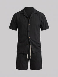 Dustin Open Weave Camp Collar Shirt and Shorts Set