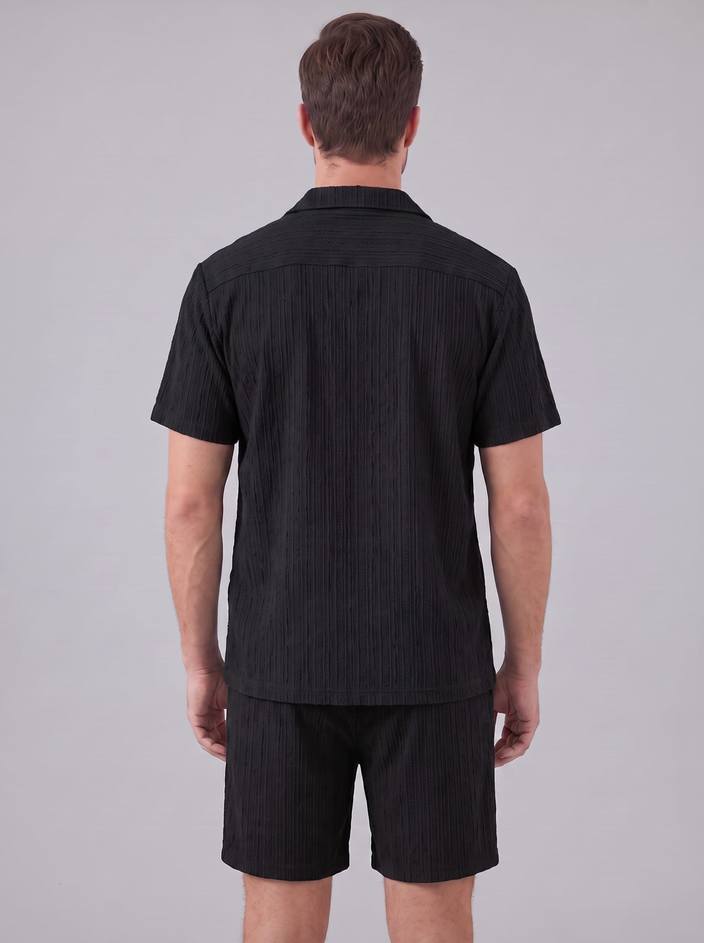 Dustin Open Weave Camp Collar Shirt and Shorts Set_15