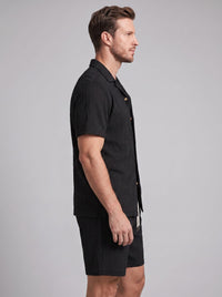 Dustin Open Weave Camp Collar Shirt and Shorts Set