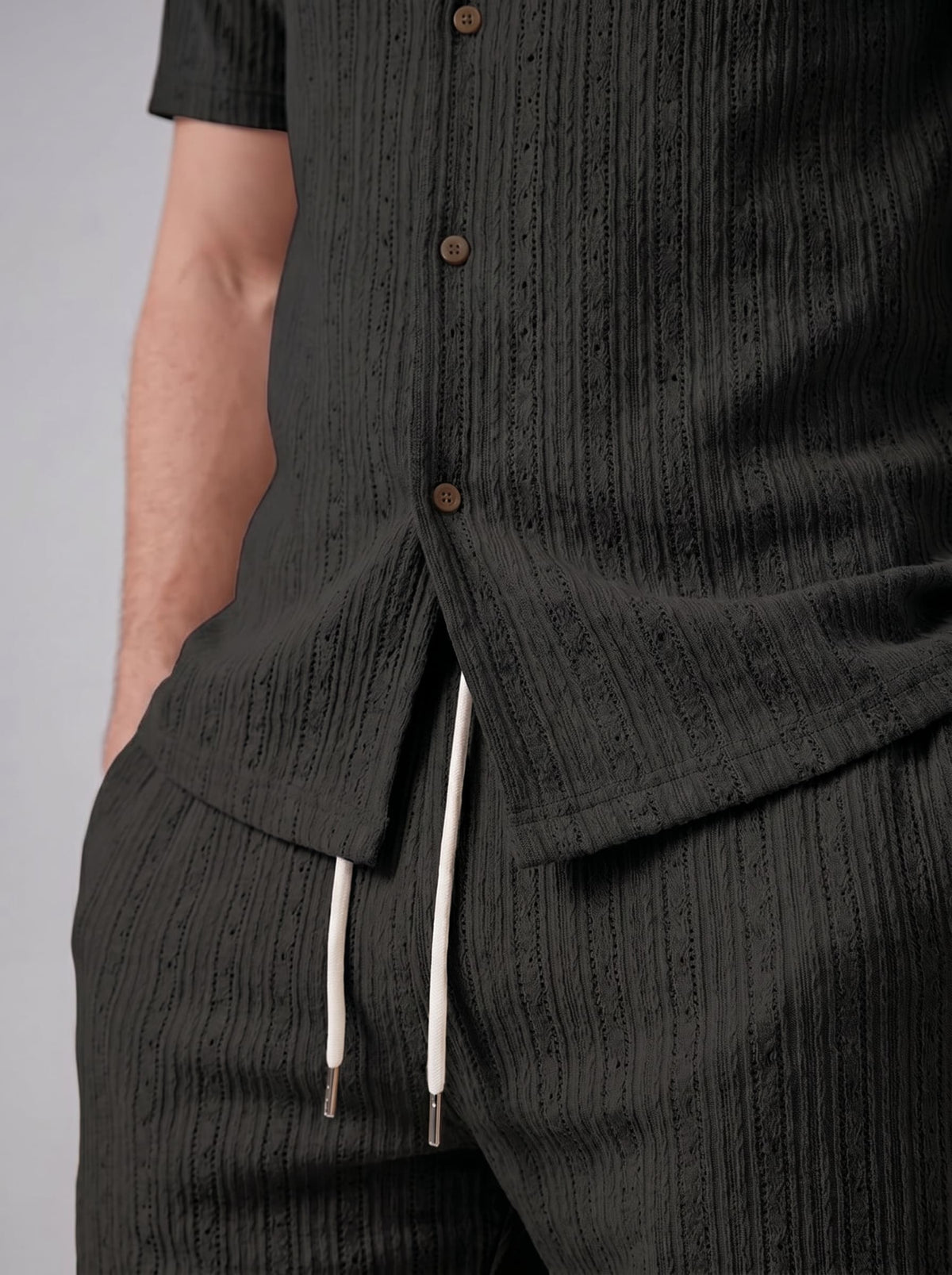 Dustin Open Weave Camp Collar Shirt and Shorts Set