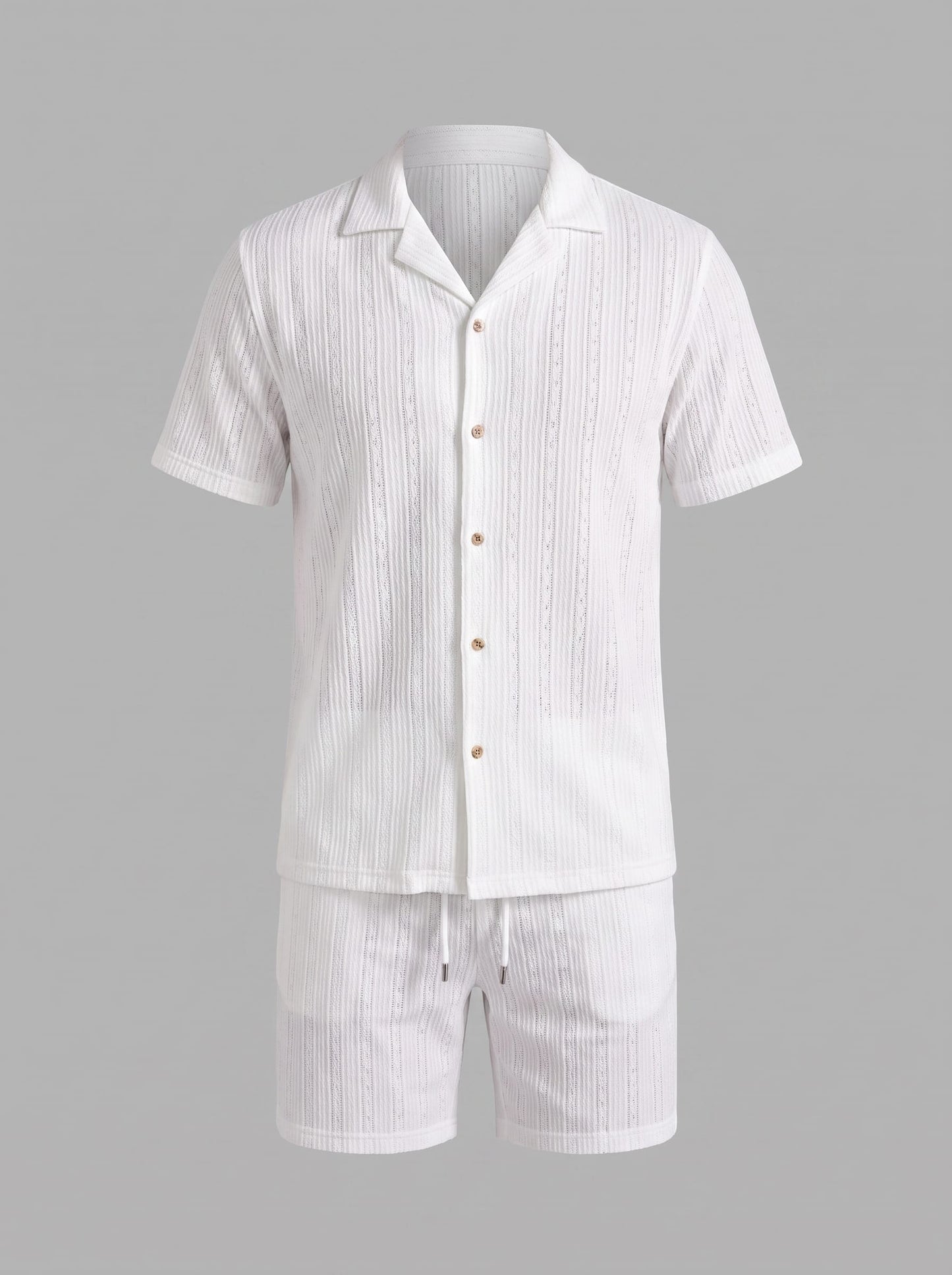 Dustin Open Weave Camp Collar Shirt and Shorts Set_2