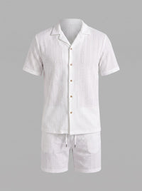 Dustin Open Weave Camp Collar Shirt and Shorts Set