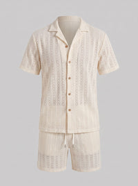 Dustin Open Weave Camp Collar Shirt and Shorts Set