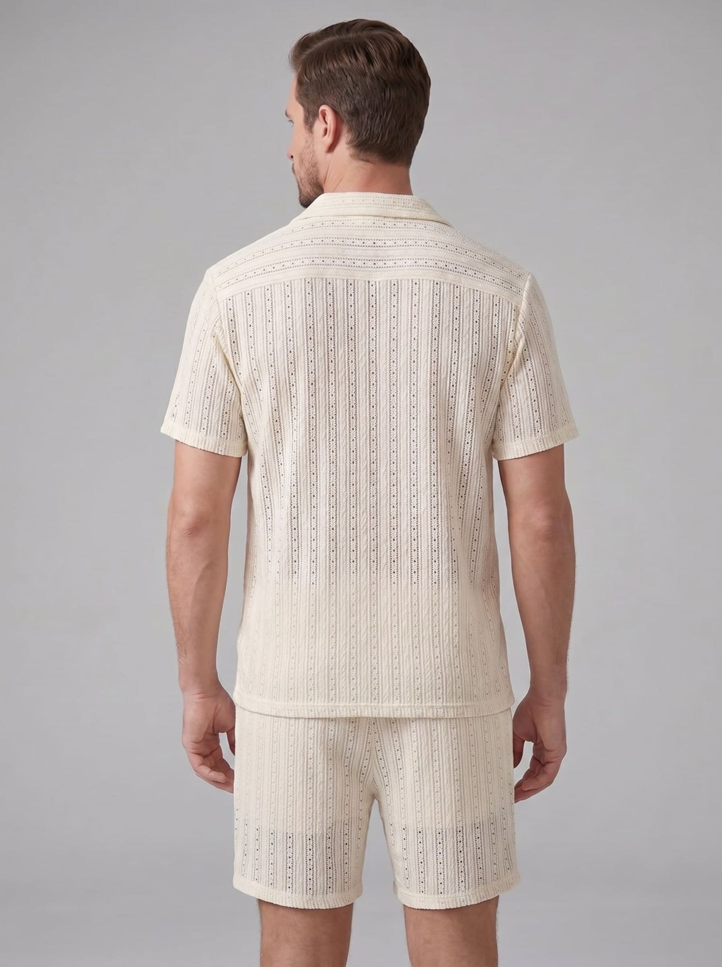 Dustin Open Weave Camp Collar Shirt and Shorts Set_21