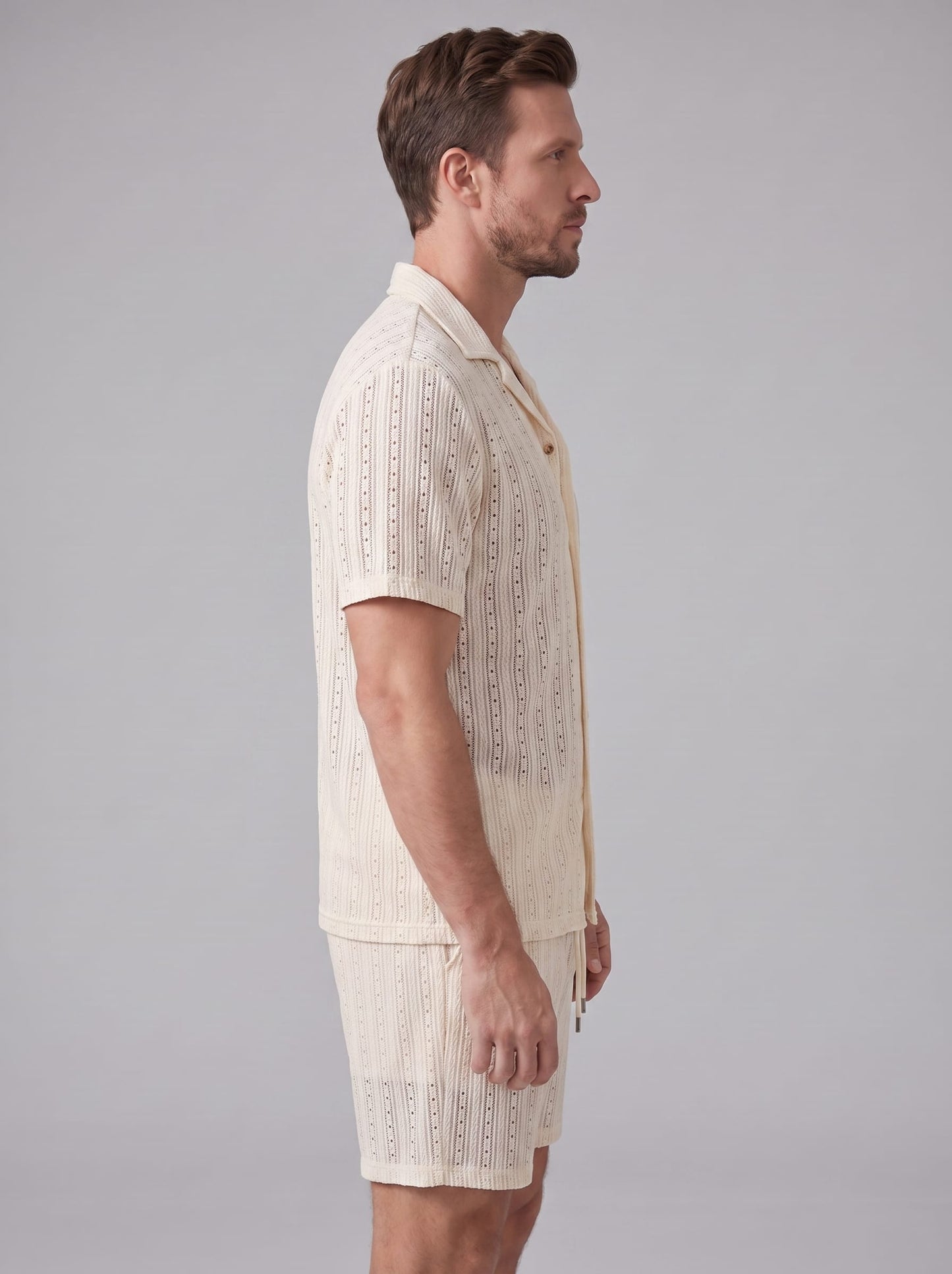 Dustin Open Weave Camp Collar Shirt and Shorts Set_22