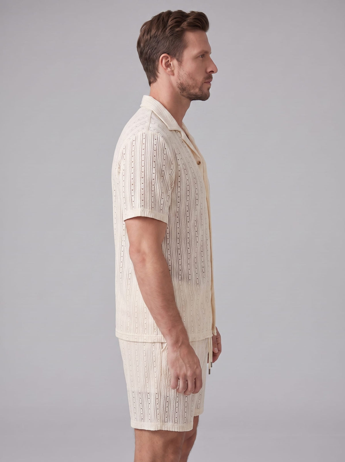 Dustin Open Weave Camp Collar Shirt and Shorts Set