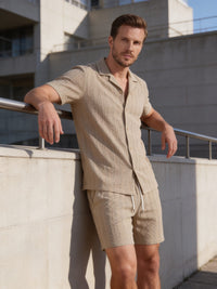 Dustin Open Weave Camp Collar Shirt and Shorts Set