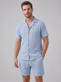 Dustin Open Weave Camp Collar Shirt and Shorts Set
