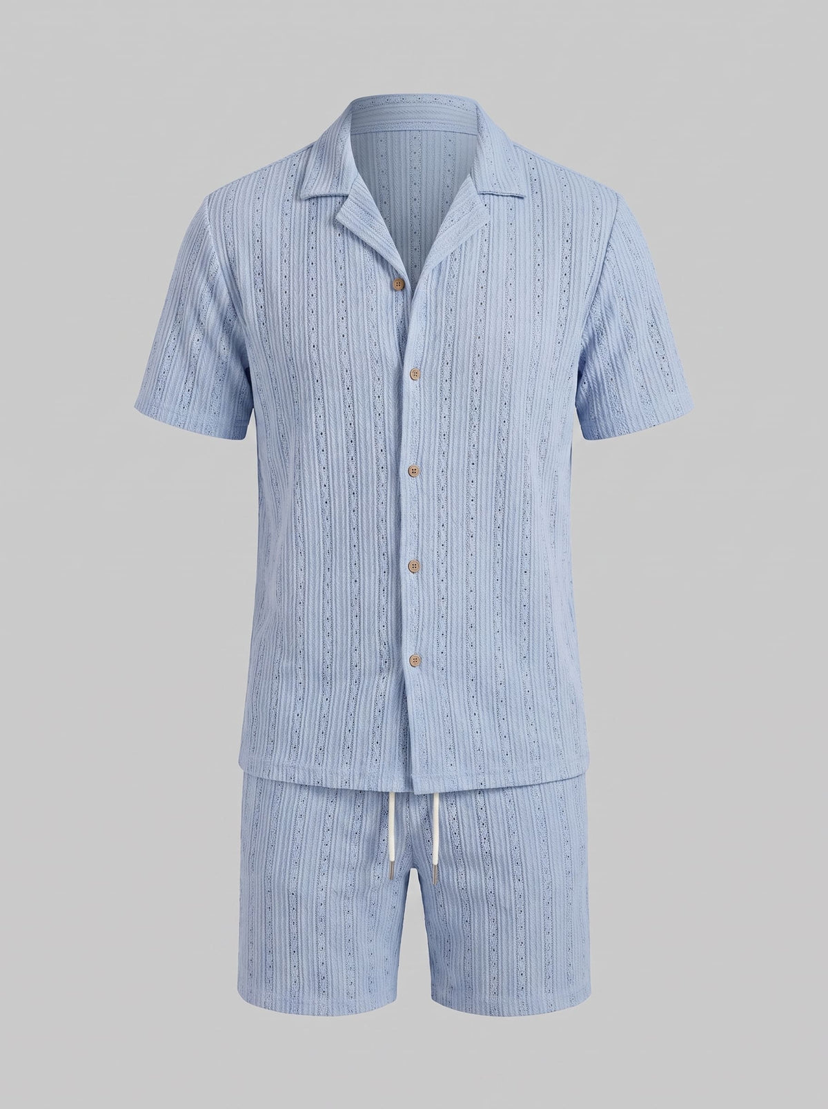 Dustin Open Weave Camp Collar Shirt and Shorts Set_26