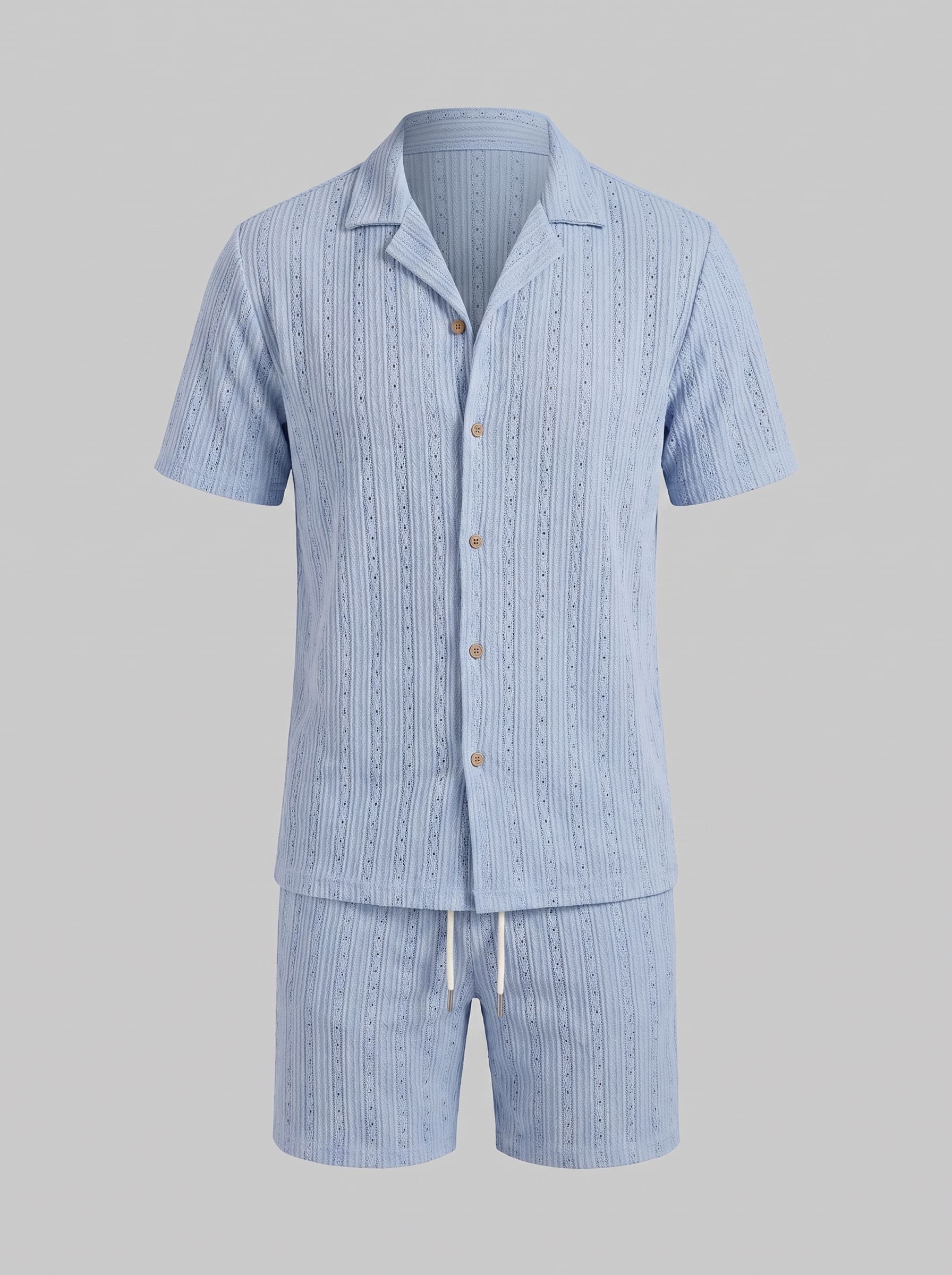 Dustin Open Weave Camp Collar Shirt and Shorts Set