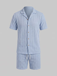 Dustin Open Weave Camp Collar Shirt and Shorts Set