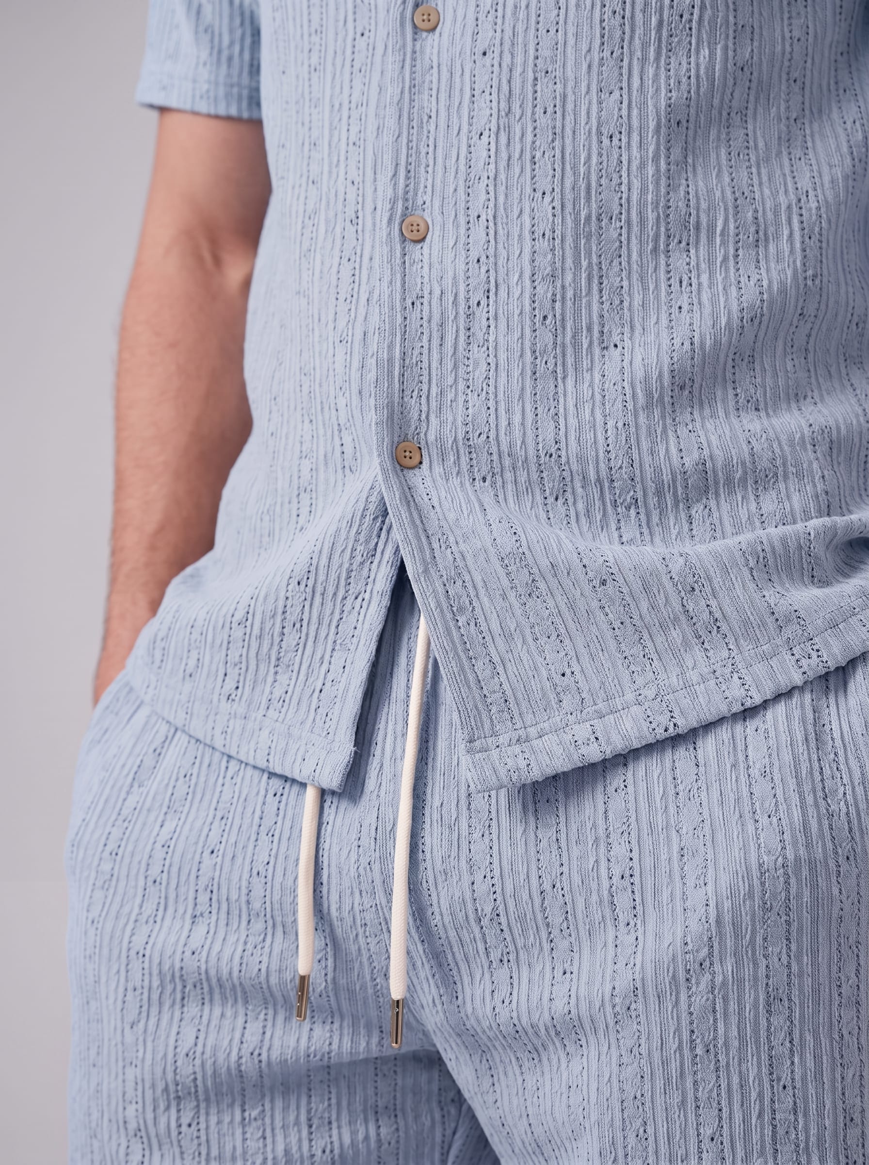 Dustin Open Weave Camp Collar Shirt and Shorts Set