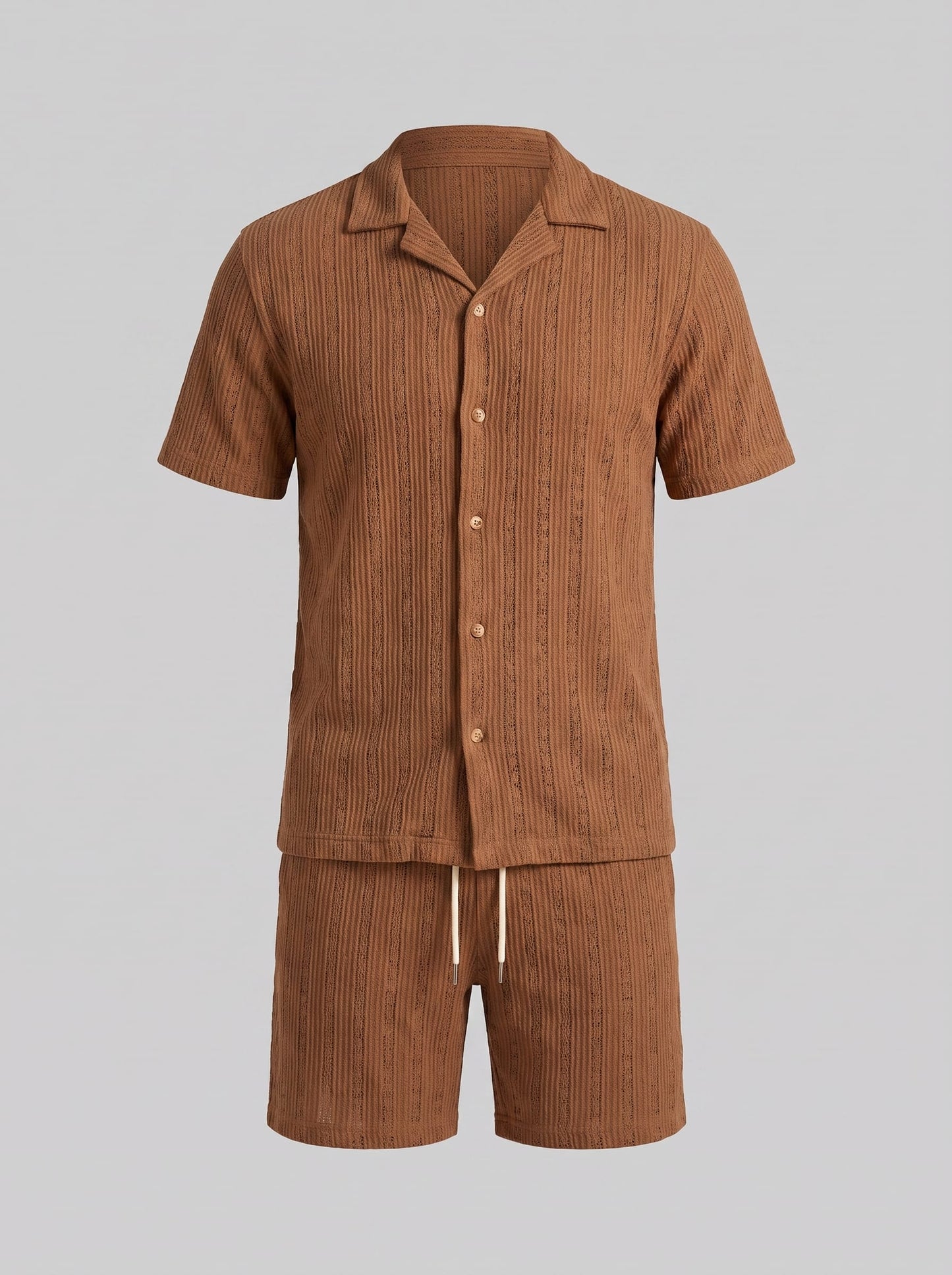Dustin Open Weave Camp Collar Shirt and Shorts Set_32