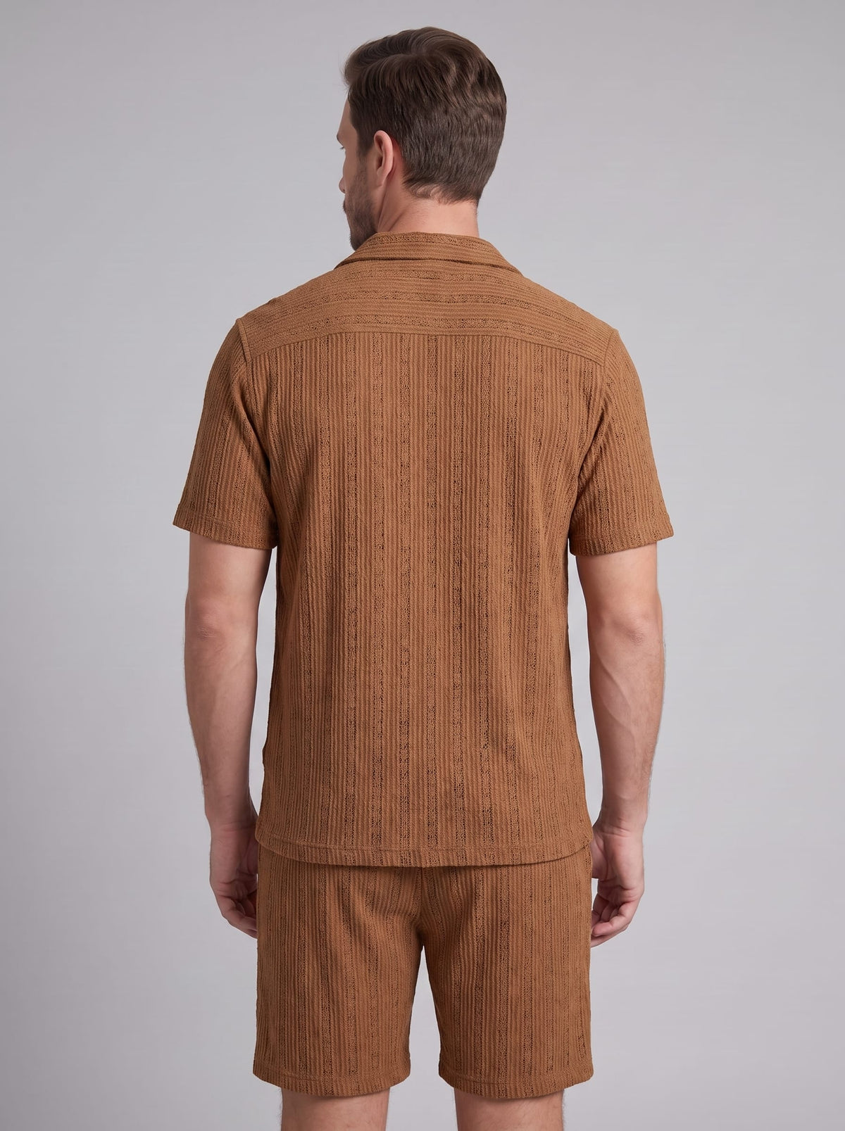 Dustin Open Weave Camp Collar Shirt and Shorts Set