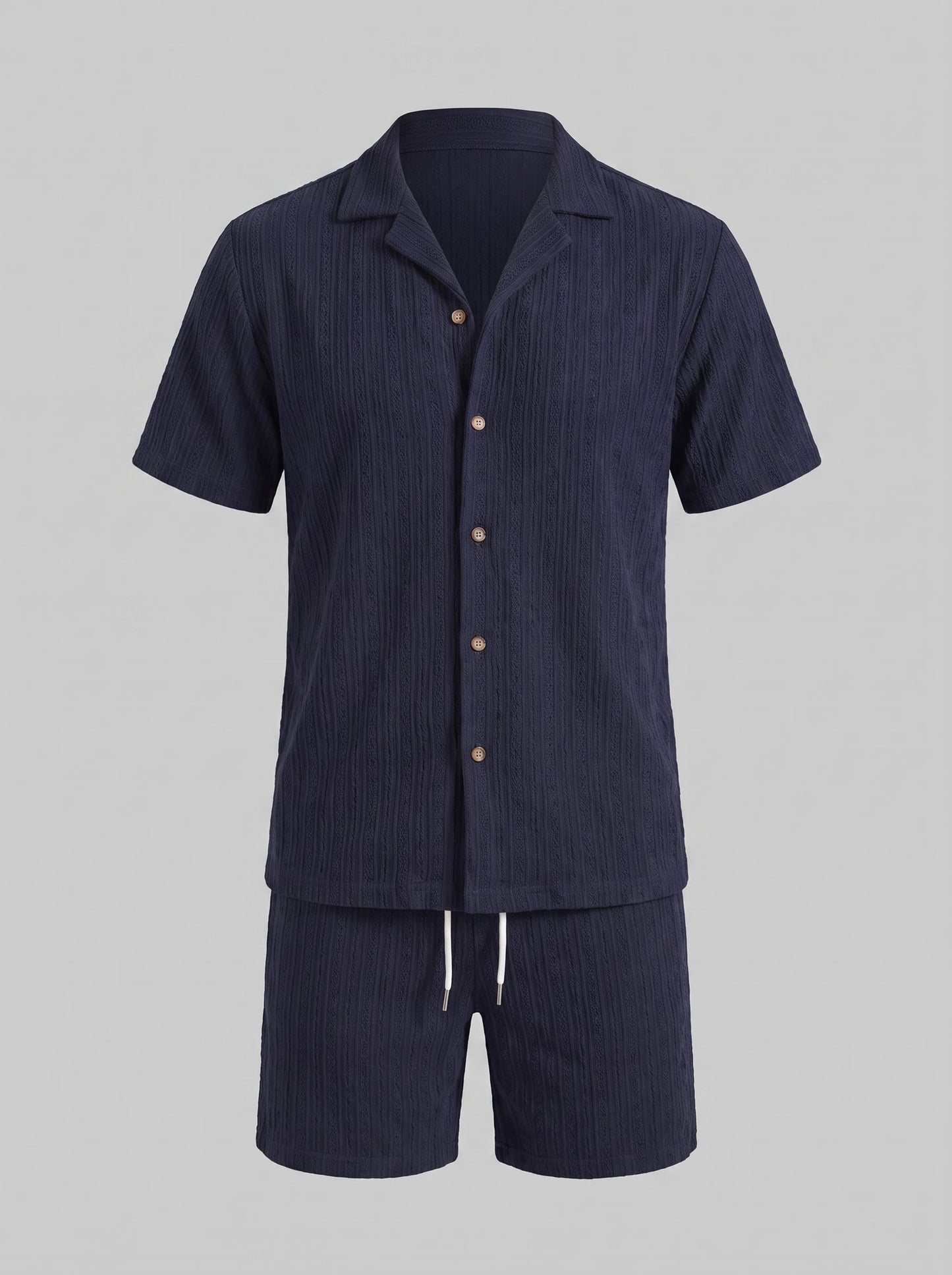 Dustin Open Weave Camp Collar Shirt and Shorts Set_38