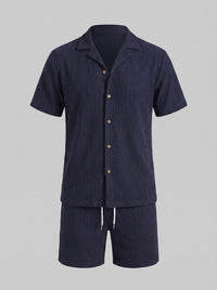 Dustin Open Weave Camp Collar Shirt and Shorts Set