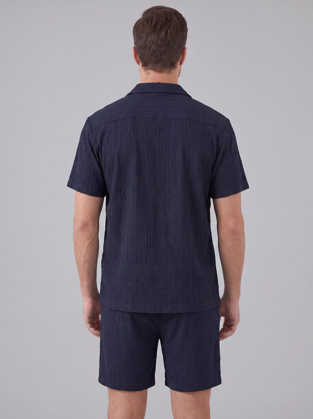 Dustin Open Weave Camp Collar Shirt and Shorts Set