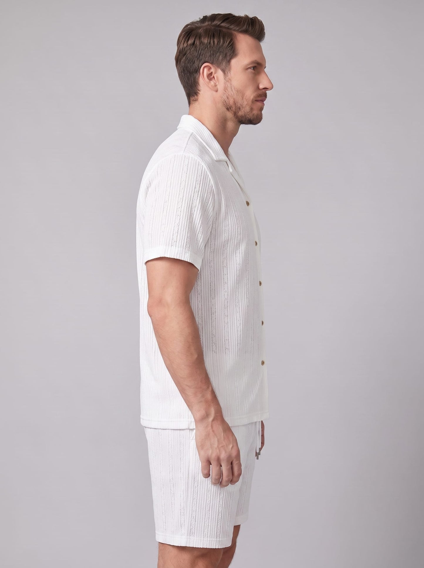 Dustin Open Weave Camp Collar Shirt and Shorts Set_4