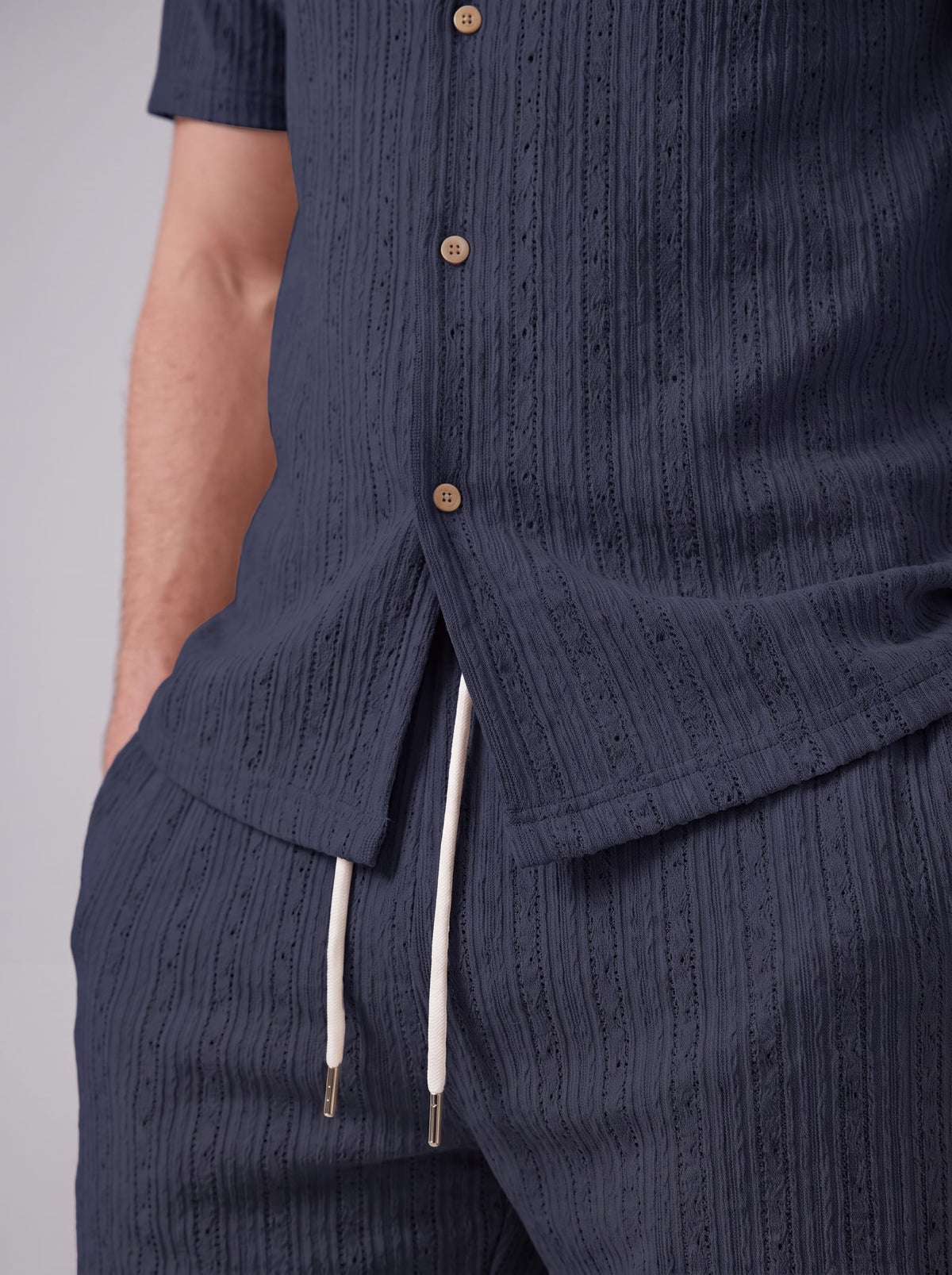 Dustin Open Weave Camp Collar Shirt and Shorts Set
