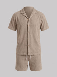 Dustin Open Weave Camp Collar Shirt and Shorts Set