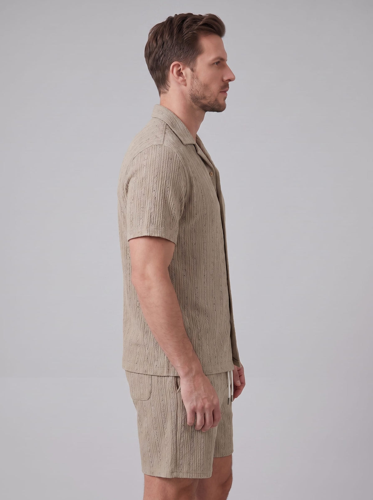 Dustin Open Weave Camp Collar Shirt and Shorts Set_46