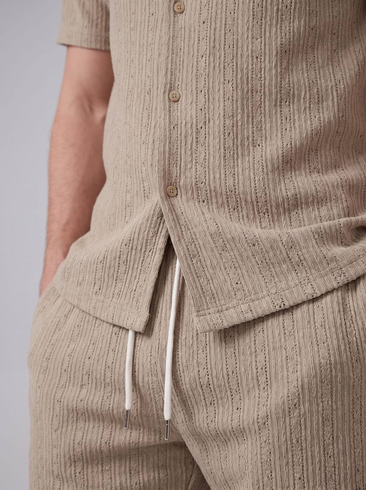 Dustin Open Weave Camp Collar Shirt and Shorts Set