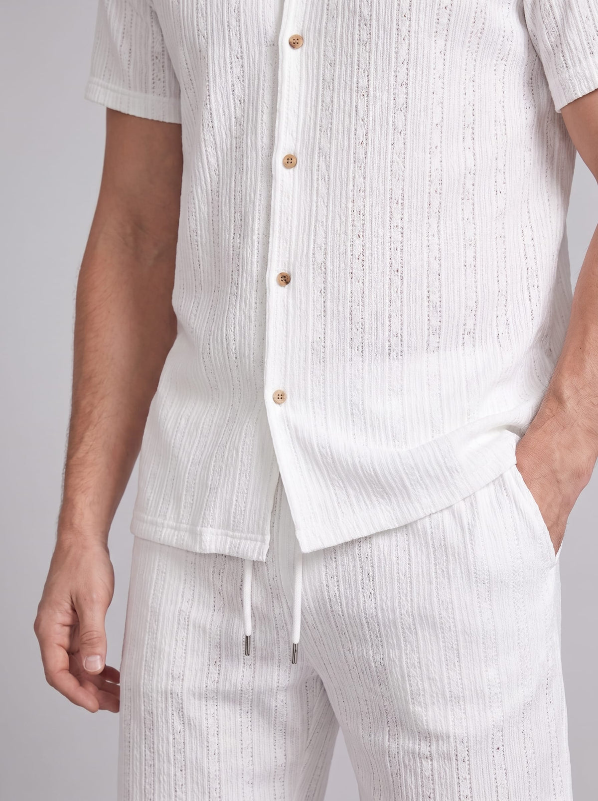 Dustin Open Weave Camp Collar Shirt and Shorts Set_5