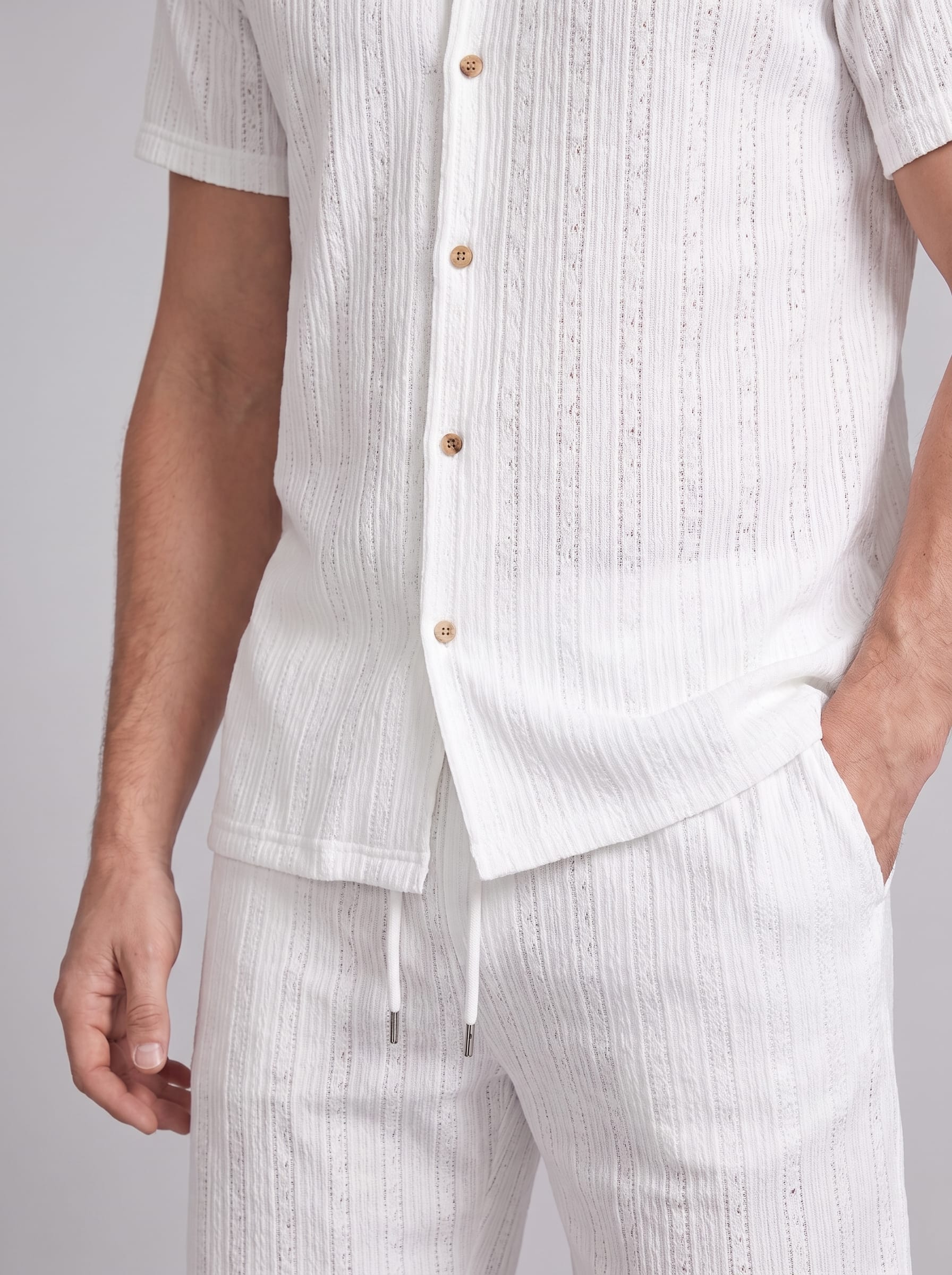 Dustin Open Weave Camp Collar Shirt and Shorts Set