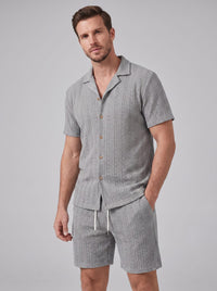 Dustin Open Weave Camp Collar Shirt and Shorts Set