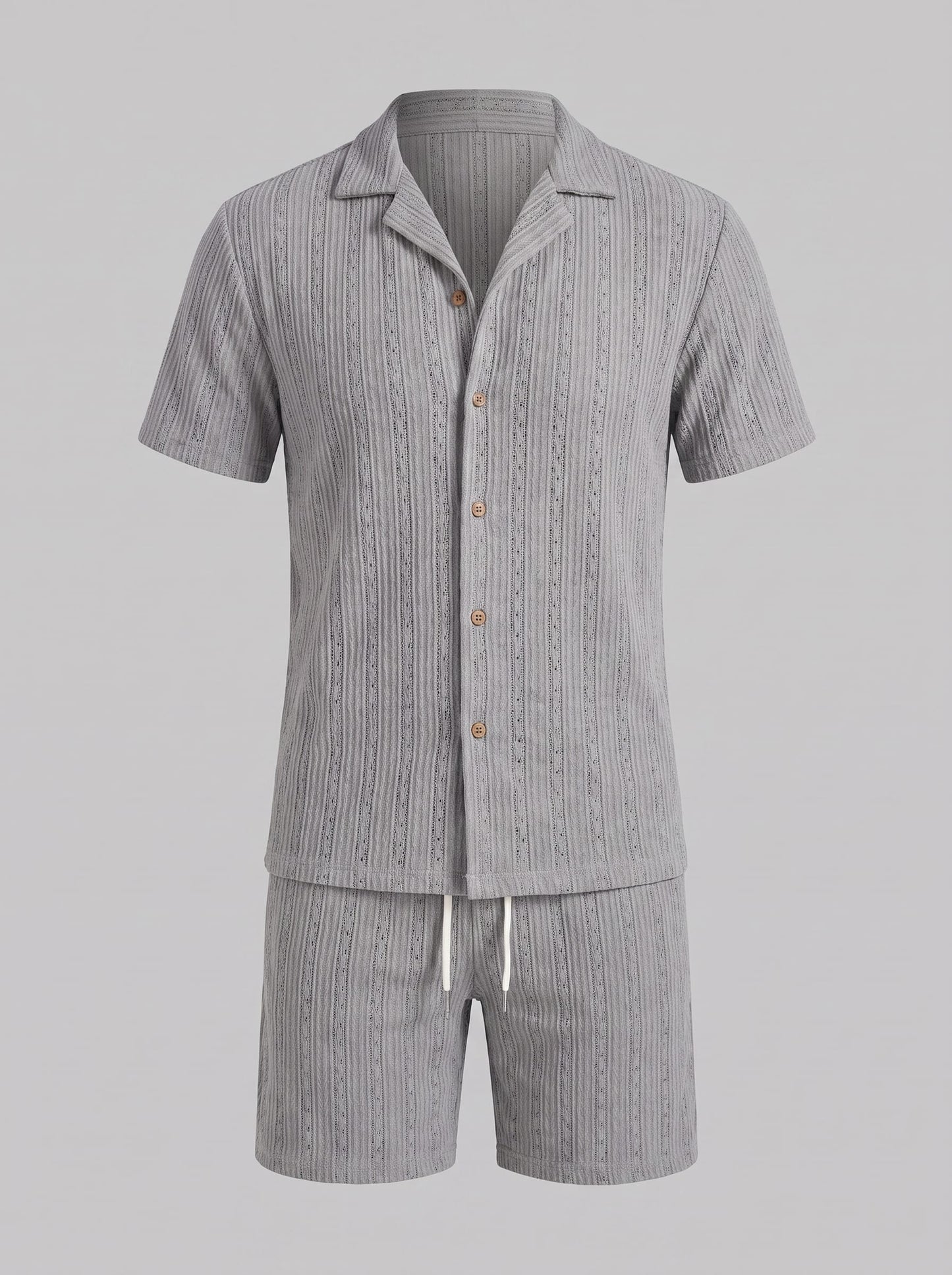 Dustin Open Weave Camp Collar Shirt and Shorts Set_8