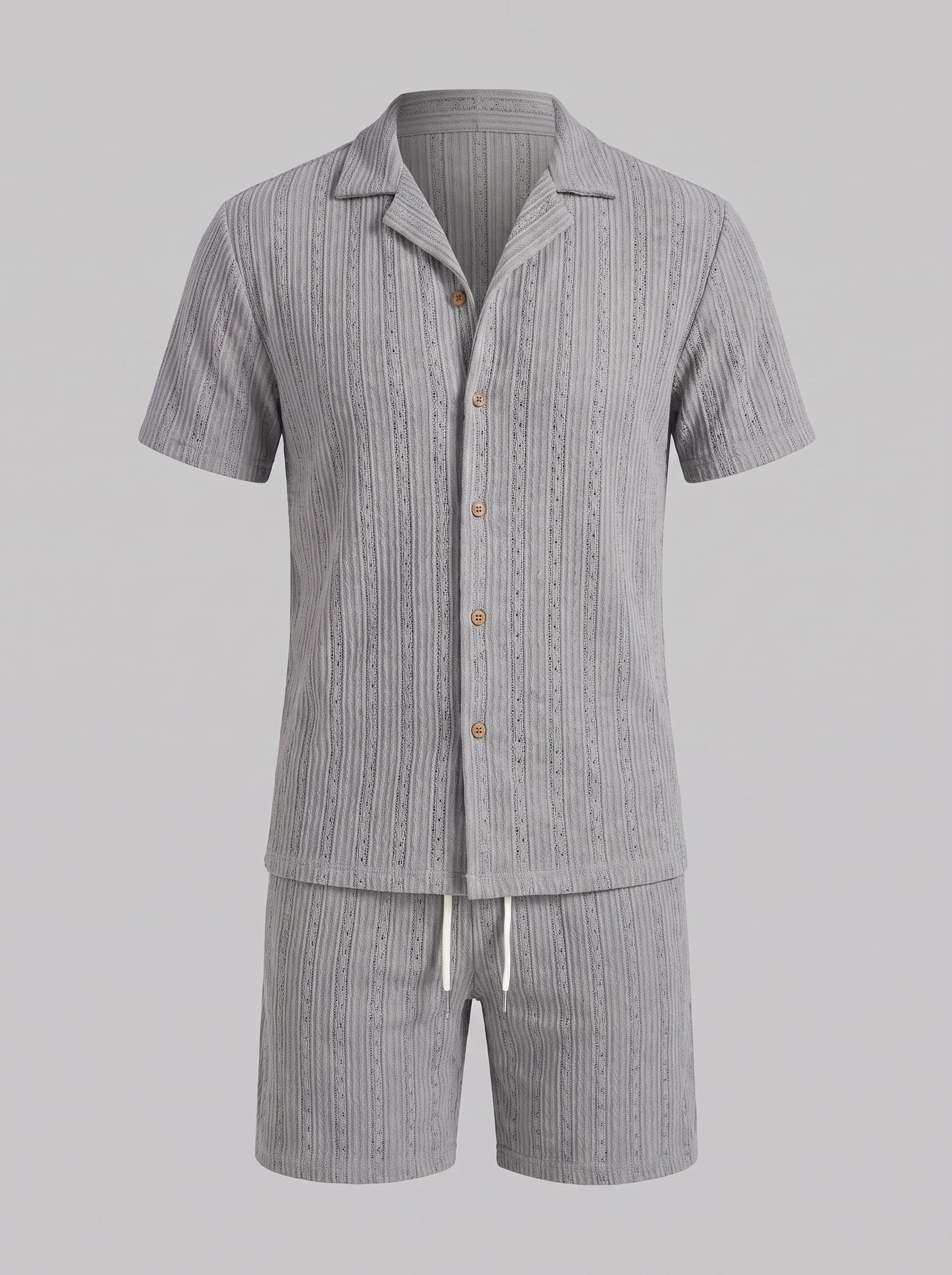 Dustin Open Weave Camp Collar Shirt and Shorts Set