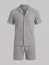 Dustin Open Weave Camp Collar Shirt and Shorts Set