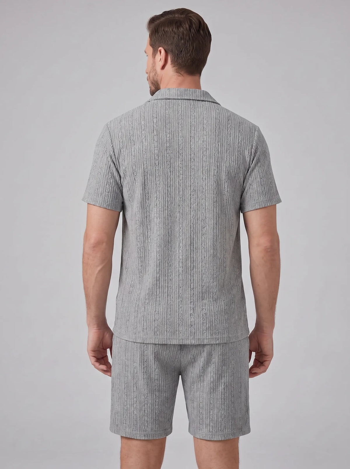 Dustin Open Weave Camp Collar Shirt and Shorts Set_9