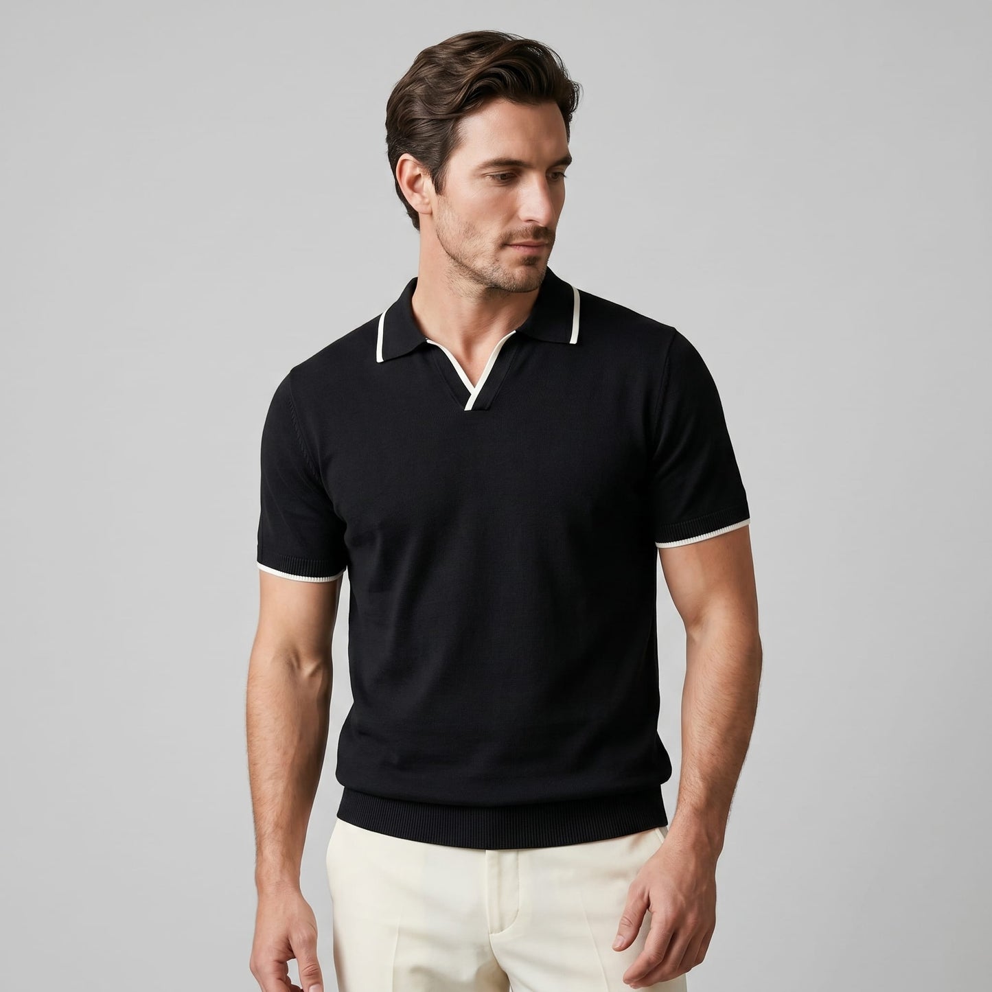 Zeke Tipped Collar Knit Polo Shirt_1
