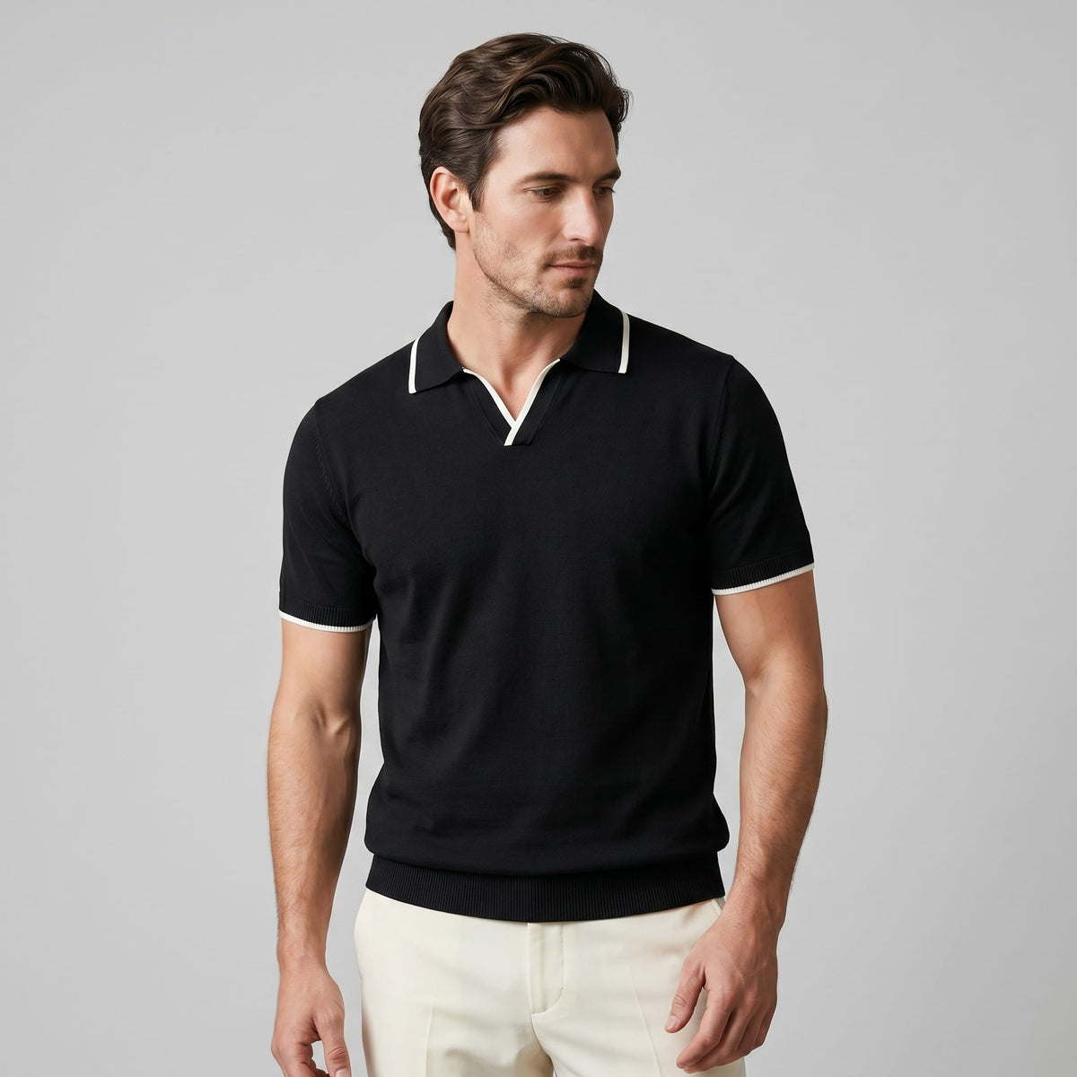 Zeke Tipped Collar Knit Polo Shirt