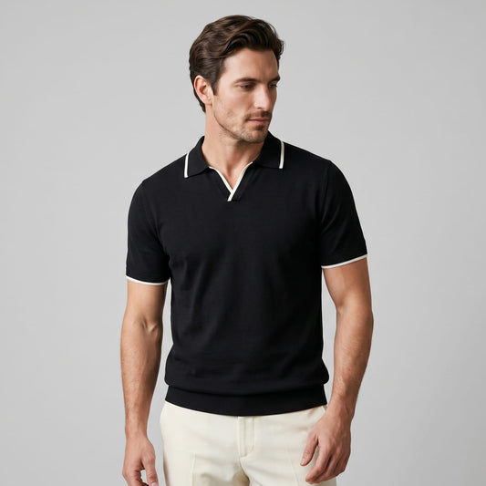Zeke Tipped Collar Knit Polo Shirt_1