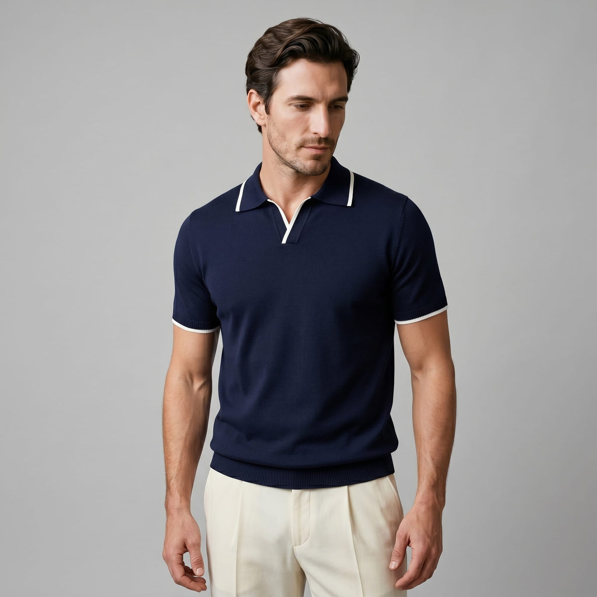 Zeke Tipped Collar Knit Polo Shirt_12