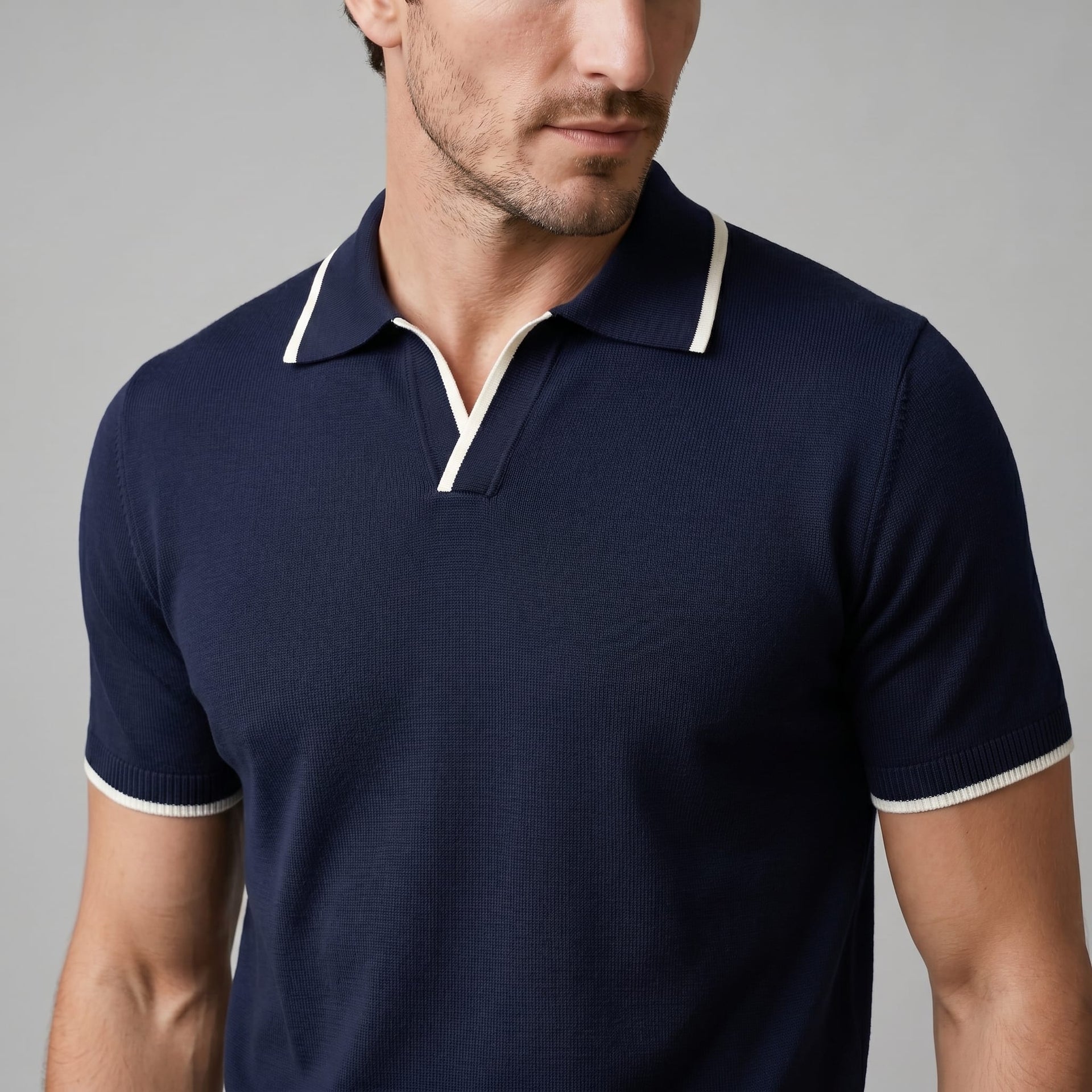Zeke Tipped Collar Knit Polo Shirt