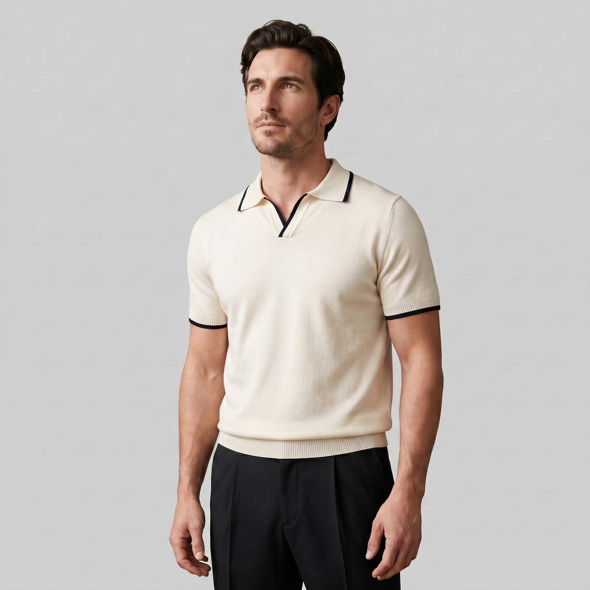 Zeke Tipped Collar Knit Polo Shirt_7