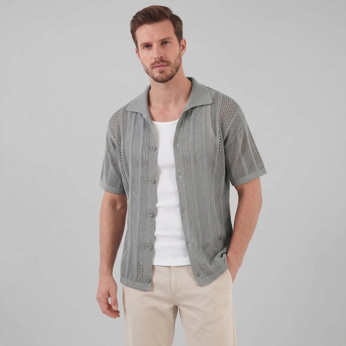 Oakes Open Knit Camp Collar Shirt_5